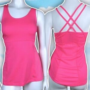 ❤️ DANSKIN NOW Criss Cross Racerback Workout Tank Top Neon Exercise Fitness Gym